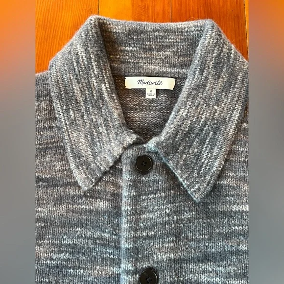 NWOT Madewell Space-Dyed Sweater Shirt in Italian Fabric Gray Cardigan Medium